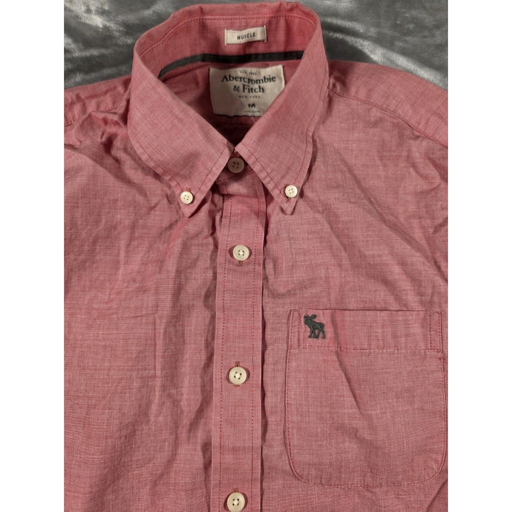 Abercrombie Fitch Men Button Up Shirt Medium Chambray Faded Red Muscle Fit